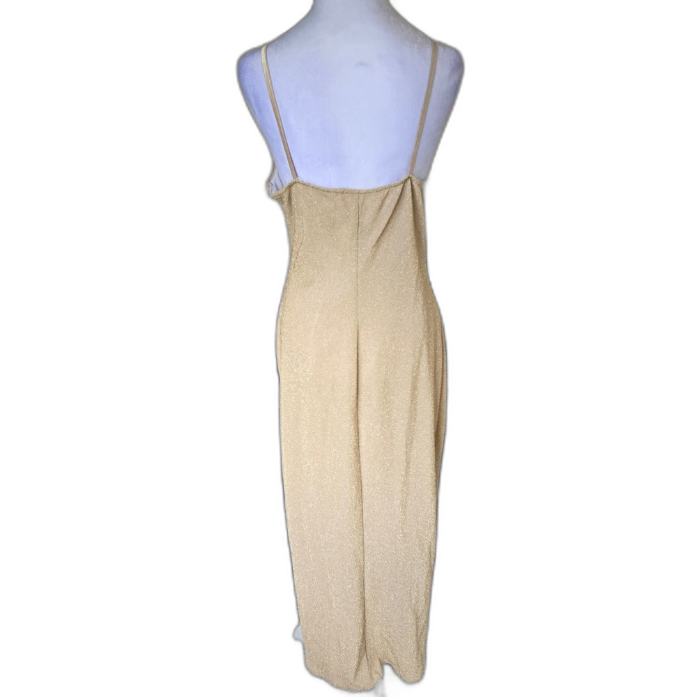 VTG Roberta Gold Glitter Beaded Mesh Slip Dress Y2K Formal 90s Maxi L Homecoming - Picture 2 of 7